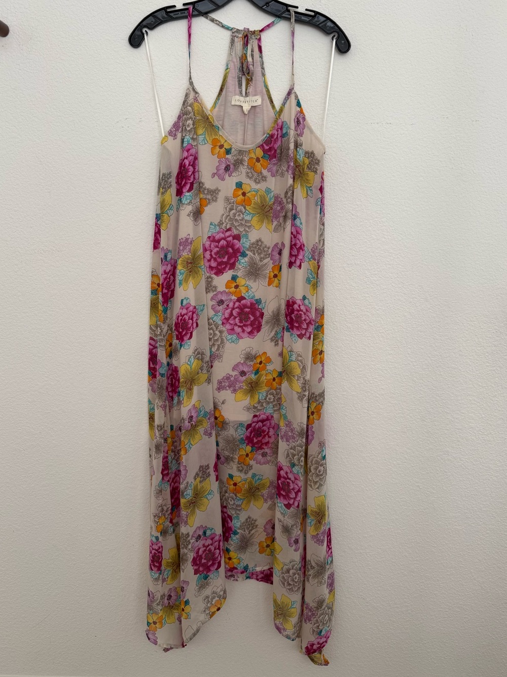 lovestitch Floral Maxi Dress in Beige with Pink and Yellow Blooms